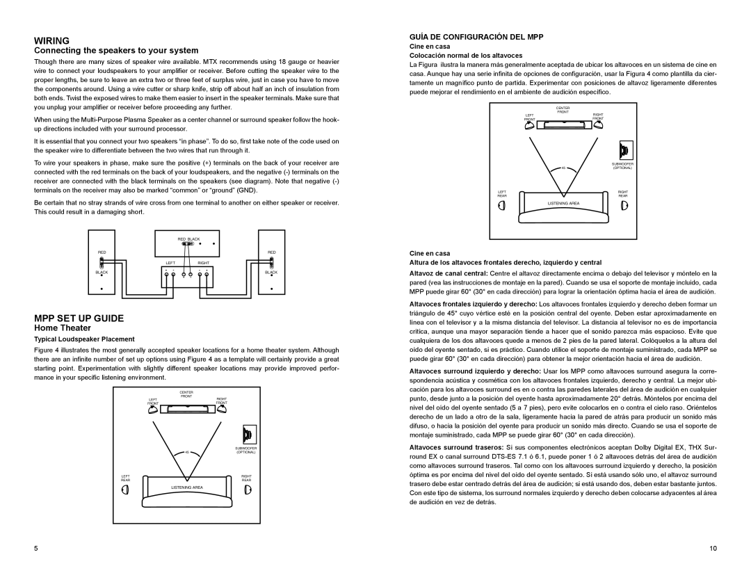 MTX Audio MPP420, MPP410, MPP520 owner manual Wiring, MPP SET UP Guide, Connecting the speakers to your system, Home Theater 