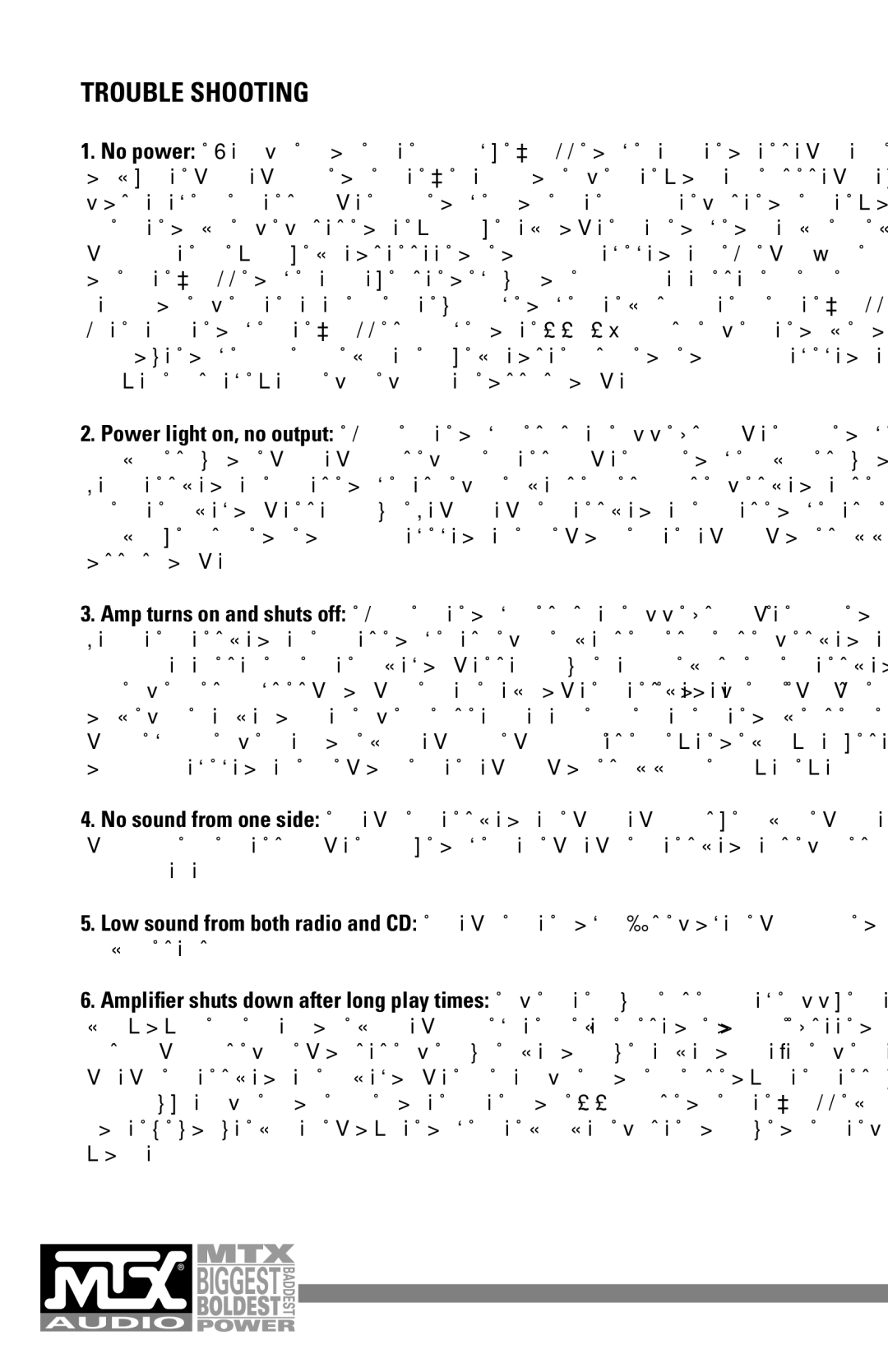 MTX Audio MXA4002 manual Trouble Shooting 