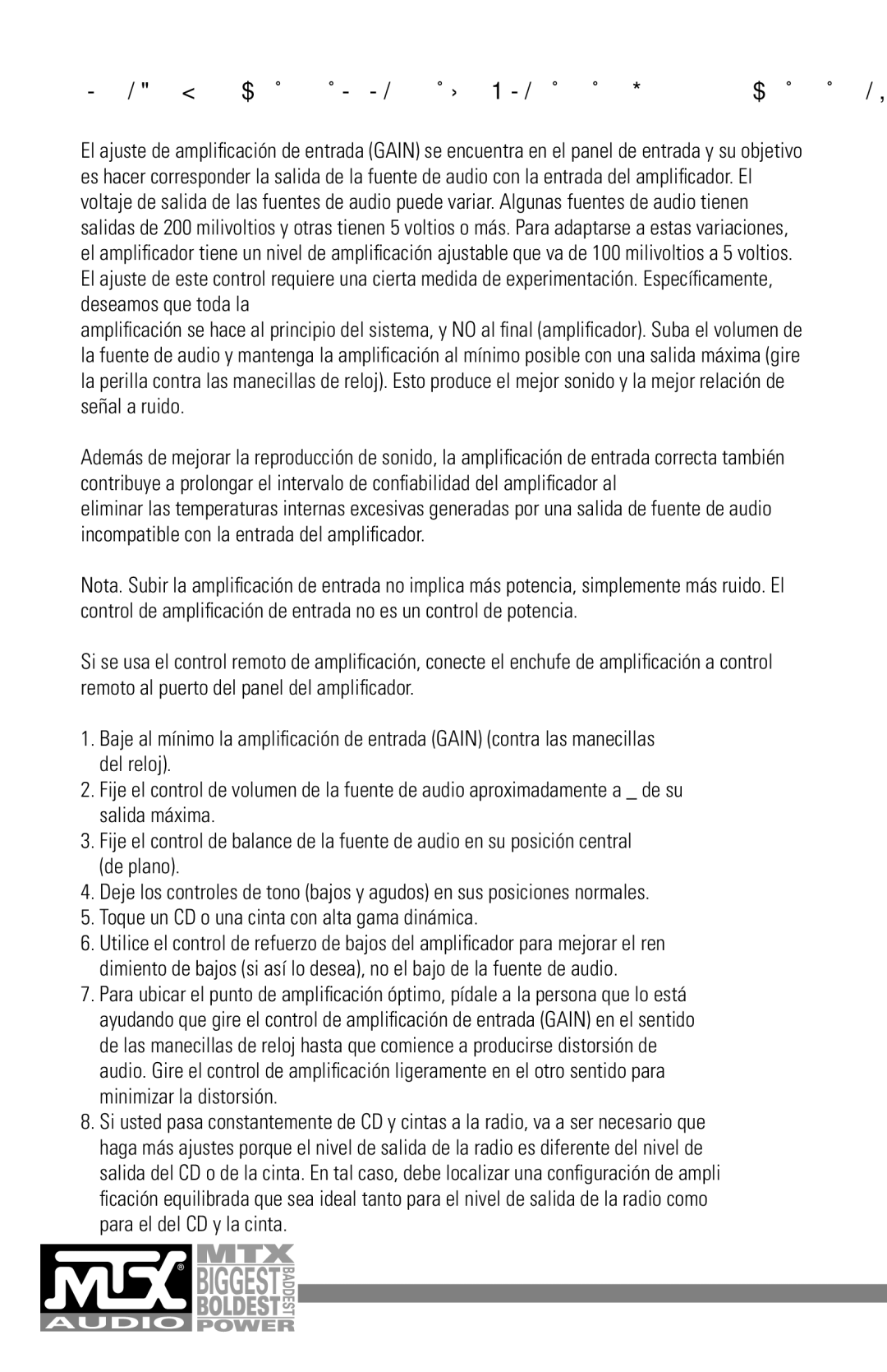 MTX Audio MXA4002 manual Sintonización DEL Sistema Ajuste DE Amplificación DE Entrada 