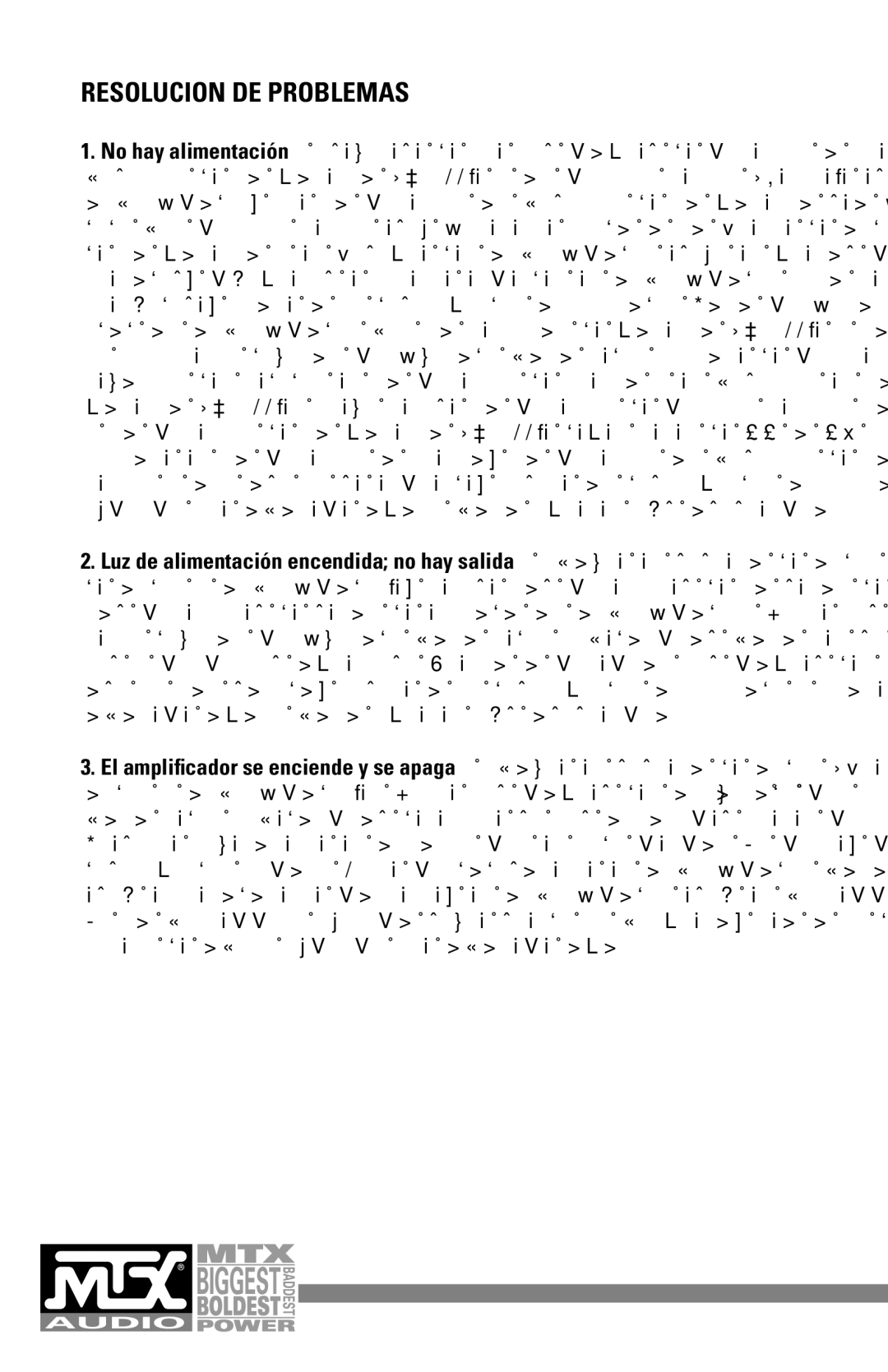 MTX Audio MXA4002 manual Resolucion DE Problemas 