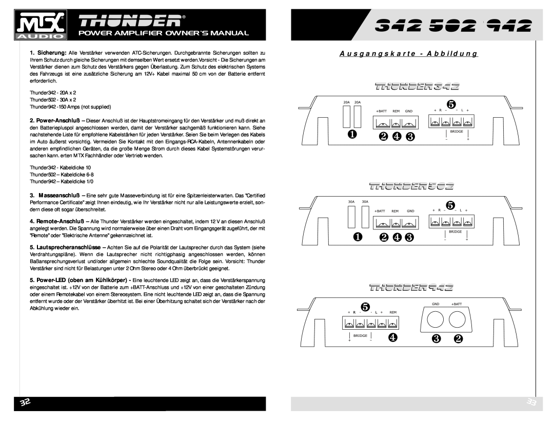 MTX Audio POWER AMPLIFIE owner manual Ausgangskarte - Abbildung, ❺ ❶ ❷ ❹ ❸ ❺ ❶ ❷ ❹ ❸ ❺ ❹ ❸ ❷ 