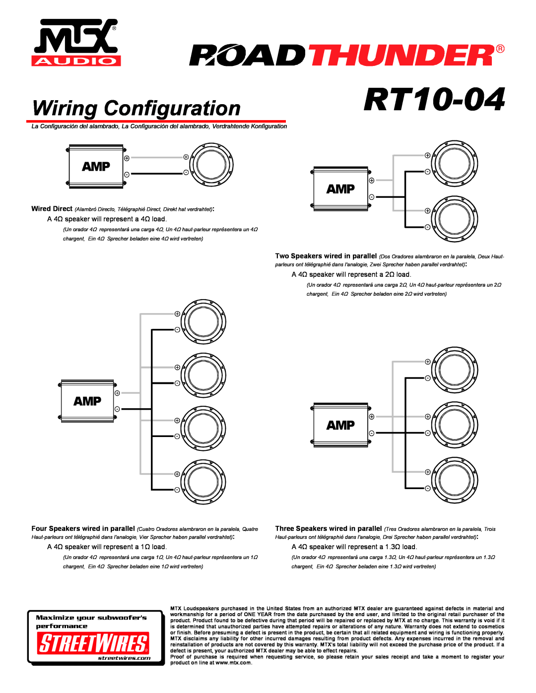 MTX Audio RT10-04 Wiring Configuration, A 4Ω speaker will represent a 4Ω load, A 4Ω speaker will represent a 2Ω load 