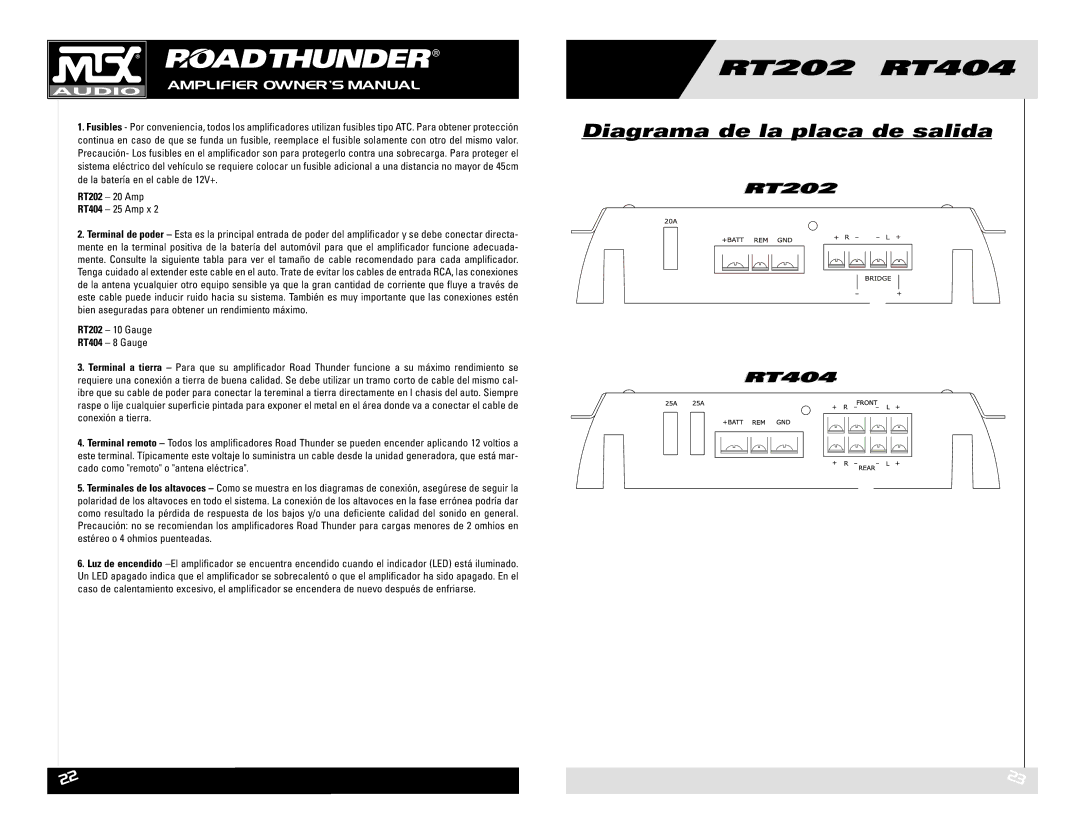 MTX Audio RT202 RT404 owner manual Diagrama de la placa de salida 