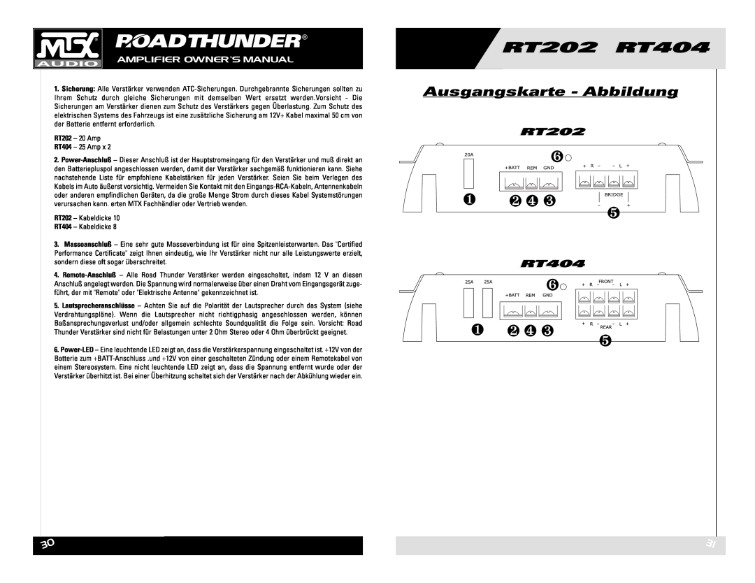 MTX Audio RT202 RT404 owner manual Ausgangskarte - Abbildung, ❶ ❷ ❹ ❸ 