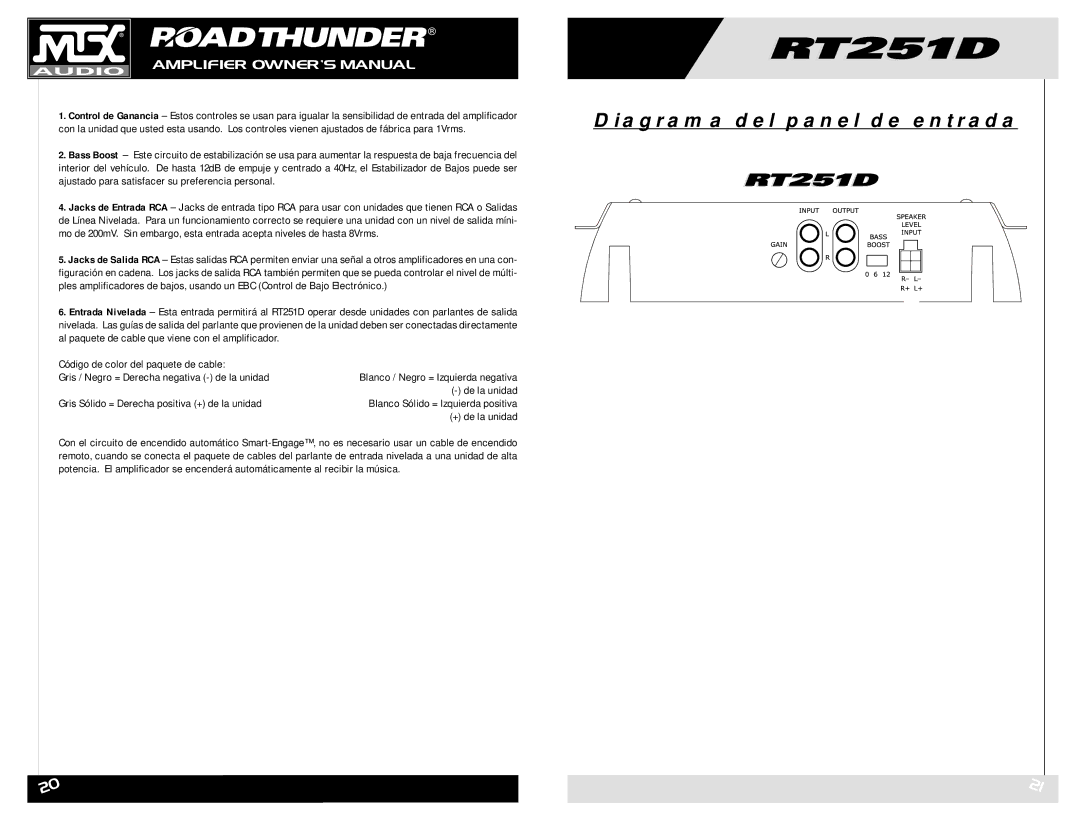 MTX Audio RT251D owner manual De la unidad, Gris Sólido = Derecha positiva + de la unidad 