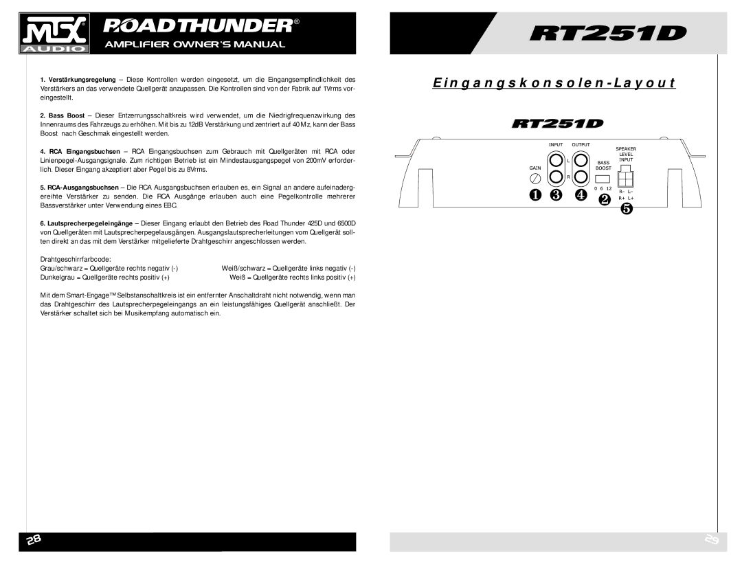 MTX Audio RT251D owner manual Dunkelgrau = Quellgeräte rechts positiv + 