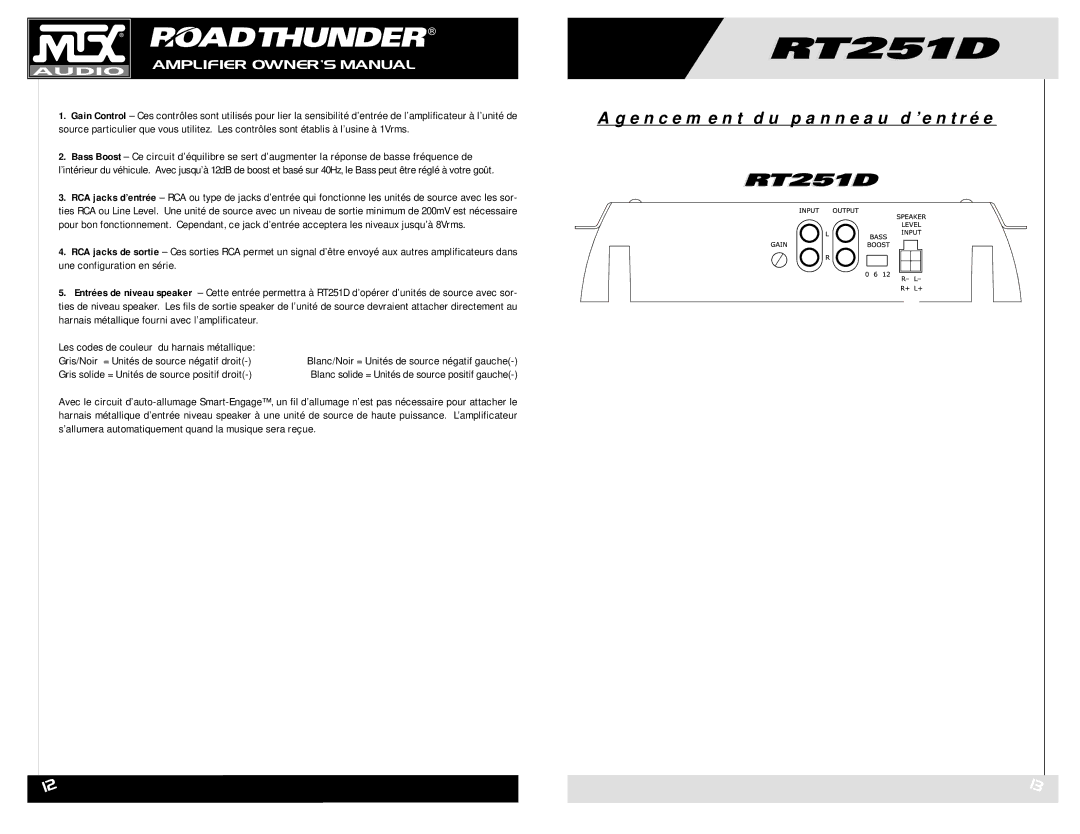 MTX Audio RT251D owner manual Gris solide = Unités de source positif droit 