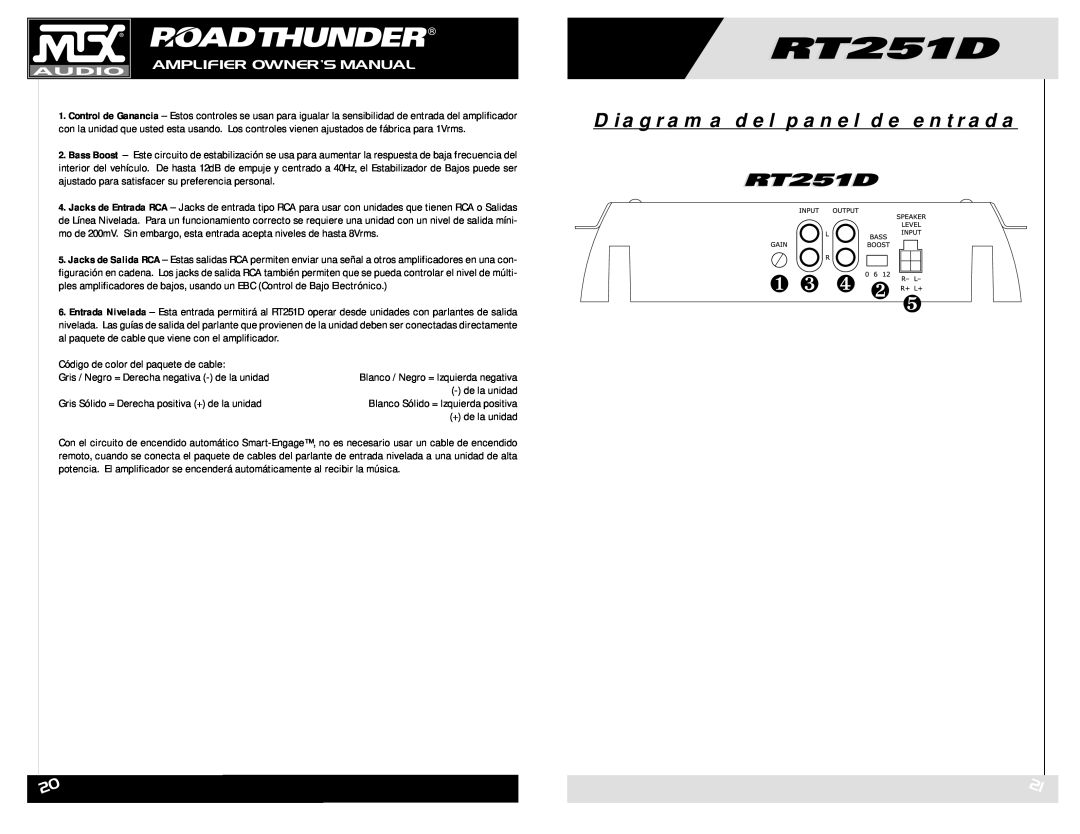 MTX Audio RT251D owner manual Diagrama del panel de entrada, ❶ ❸ ❹ ❷ ❺ 