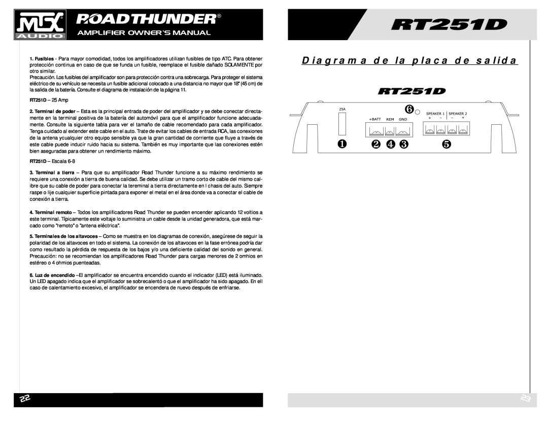 MTX Audio RT251D owner manual Diagrama de la placa de salida, ❶ ❷ ❹ ❸ 