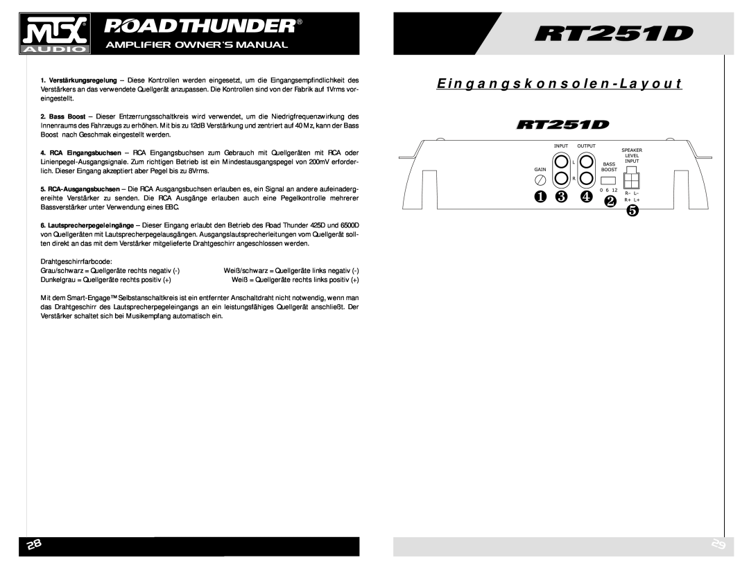 MTX Audio RT251D owner manual Eingangskonsolen-Layout, ❶ ❸ ❹ ❷ ❺ 
