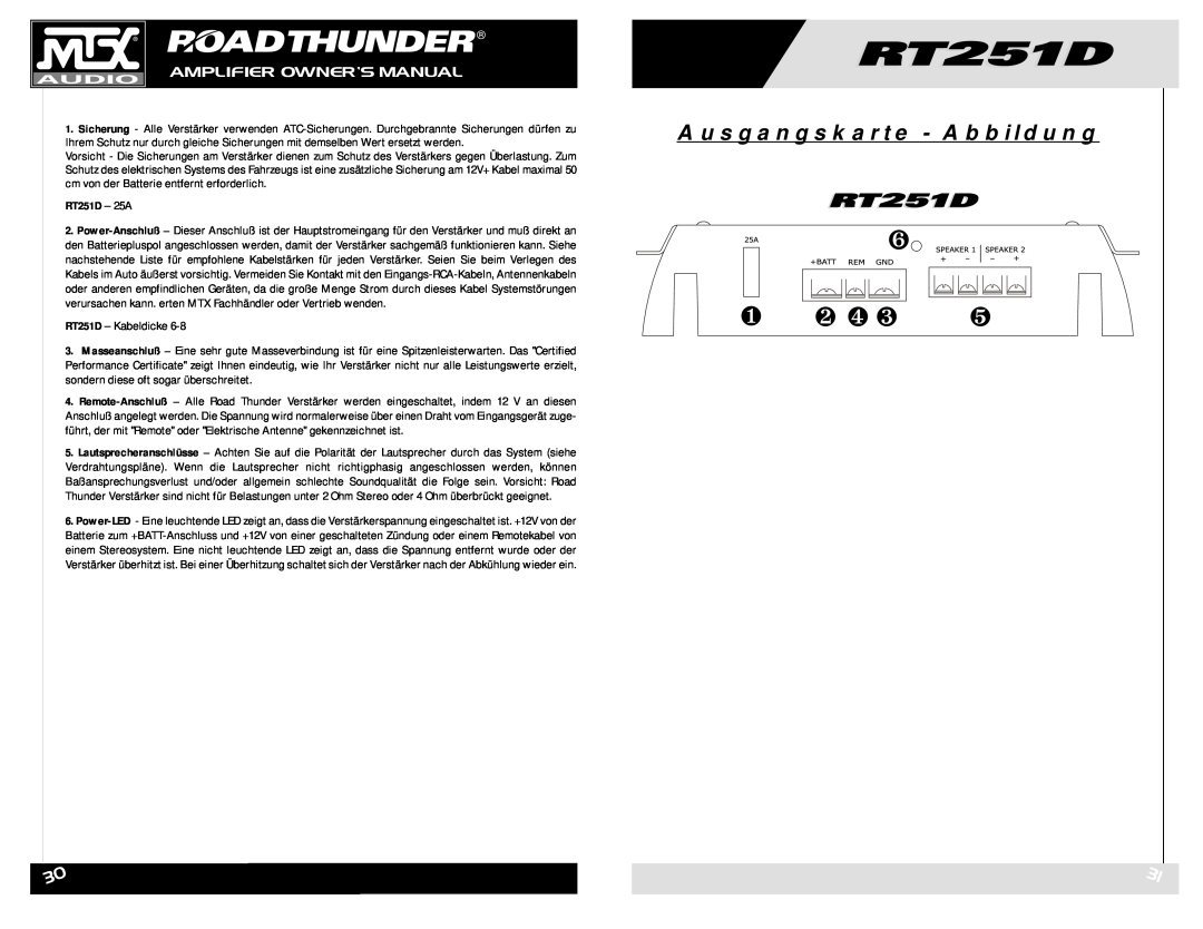 MTX Audio owner manual Ausgangskarte - Abbildung, ❶ ❷ ❹ ❸, RT251D - 25A 