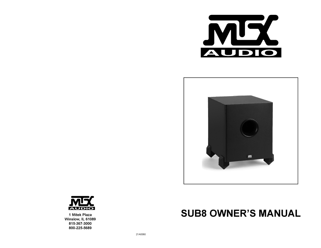 MTX Audio SUB8 owner manual Mitek Plaza Winslow, IL 