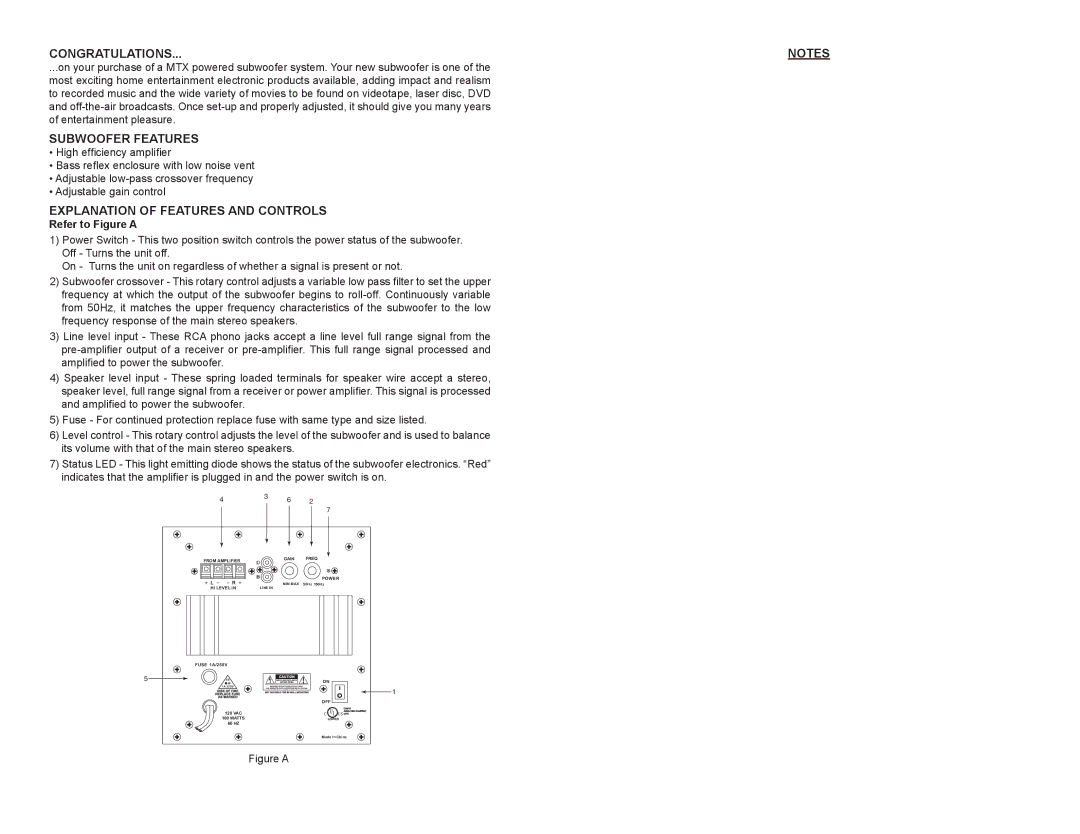 MTX Audio SUB8 owner manual Congratulations, Subwoofer Features, Explanation of Features and Controls 