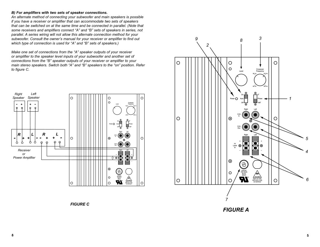 MTX Audio SW1 owner manual Figure C, For amplifiers with two sets of speaker connections 