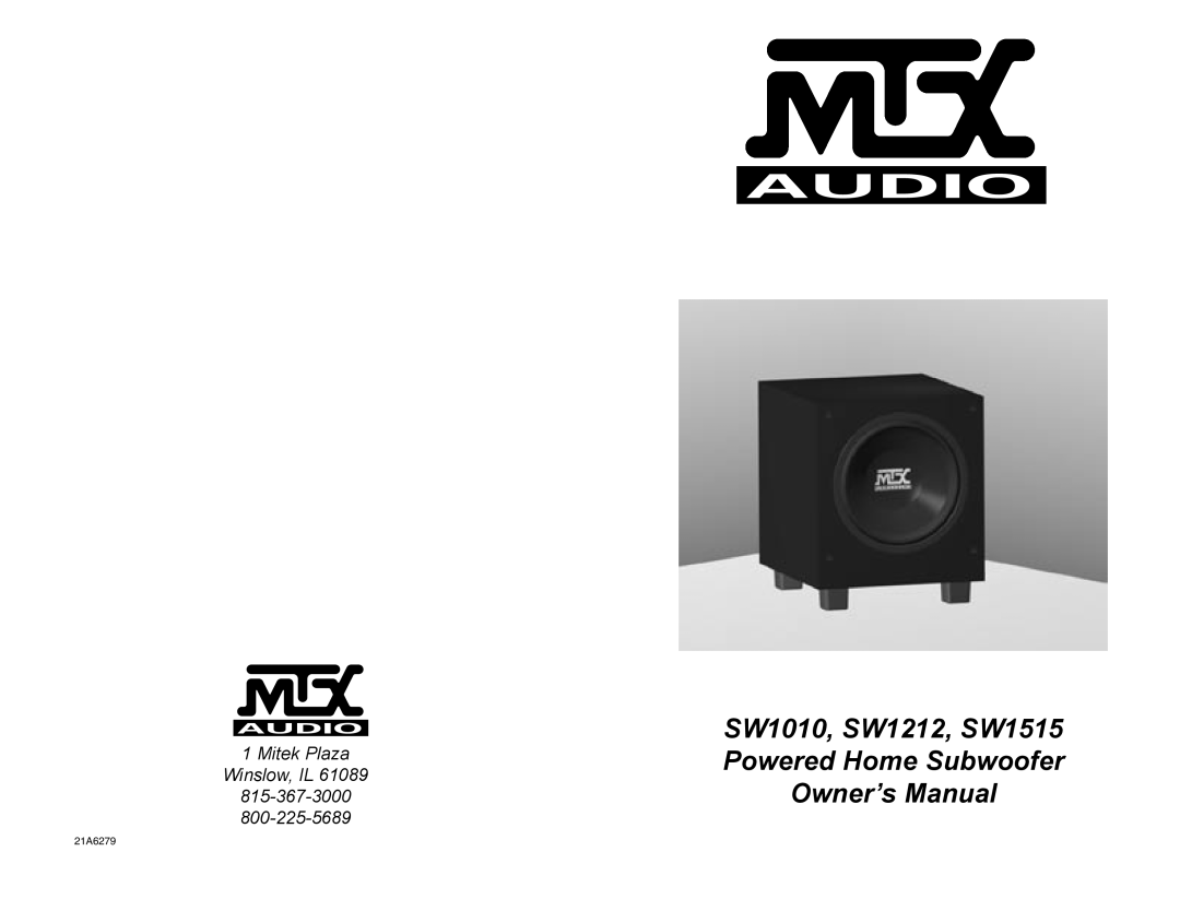 MTX Audio SW1515, SW1212, SW1010 owner manual Mitek Plaza Winslow, IL, 21A6279 