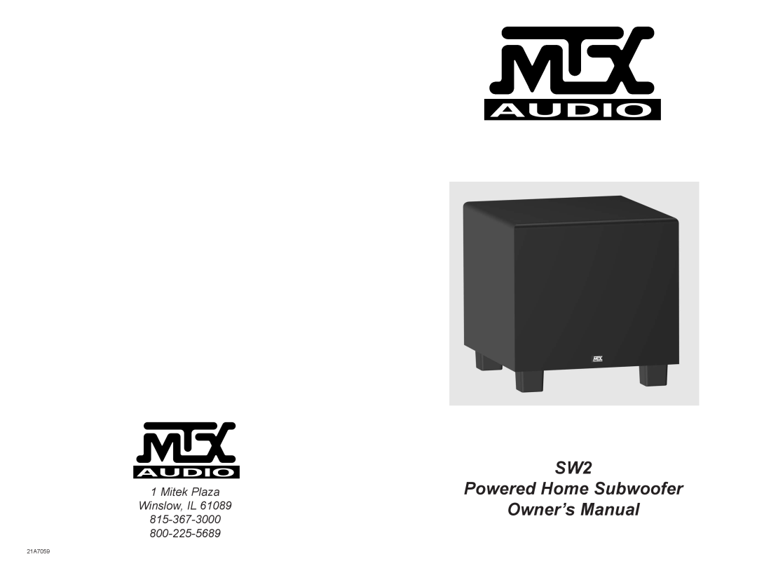 MTX Audio SW2 owner manual Mitek Plaza Winslow, IL, 21A7059 
