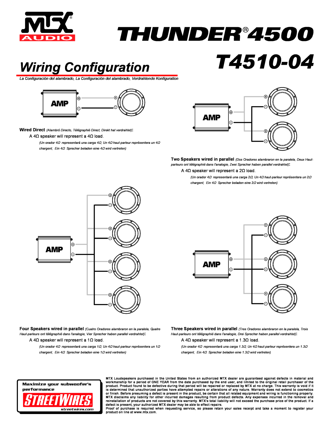 MTX Audio T4510-04 Wiring Configuration, A 4Ω speaker will represent a 4Ω load, A 4Ω speaker will represent a 2Ω load 