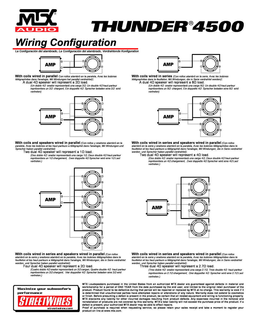 MTX Audio T4510-44 specifications Wiring Configuration 