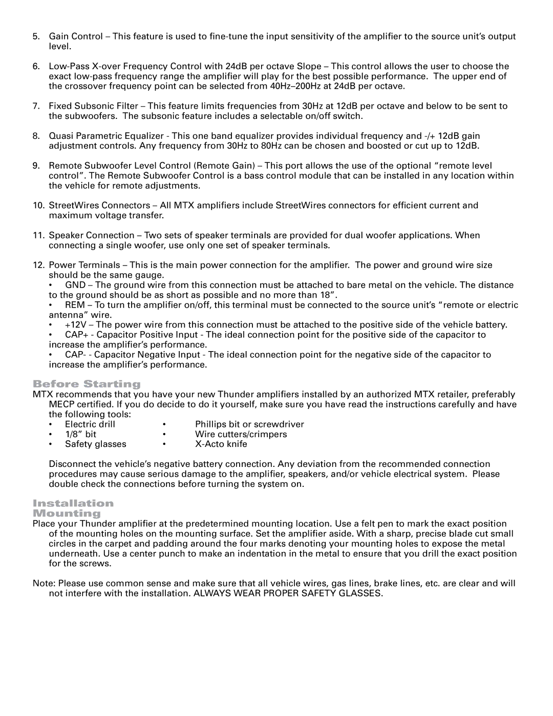 MTX Audio TA5601 specifications Before Starting, Installation Mounting 