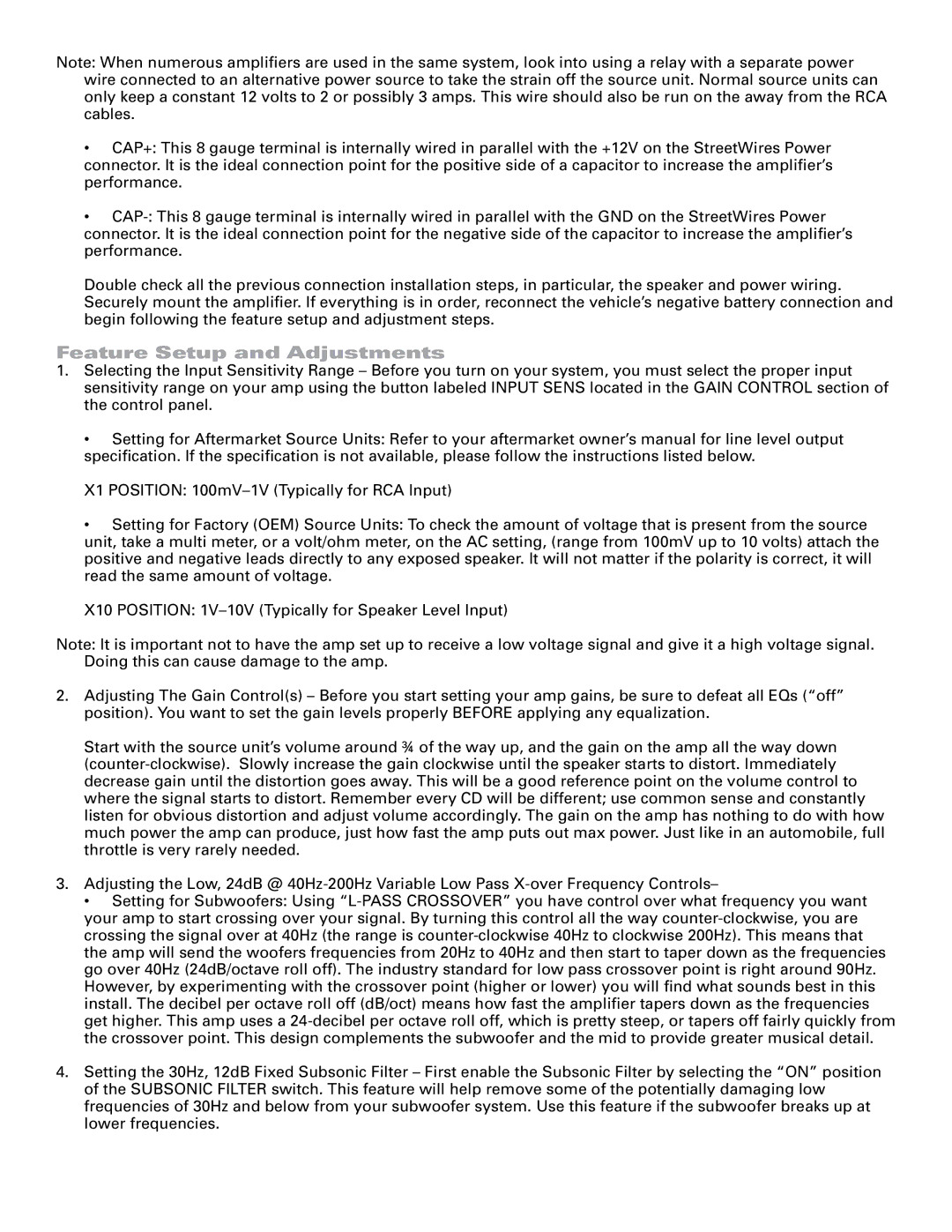 MTX Audio TA5601 specifications Feature Setup and Adjustments 