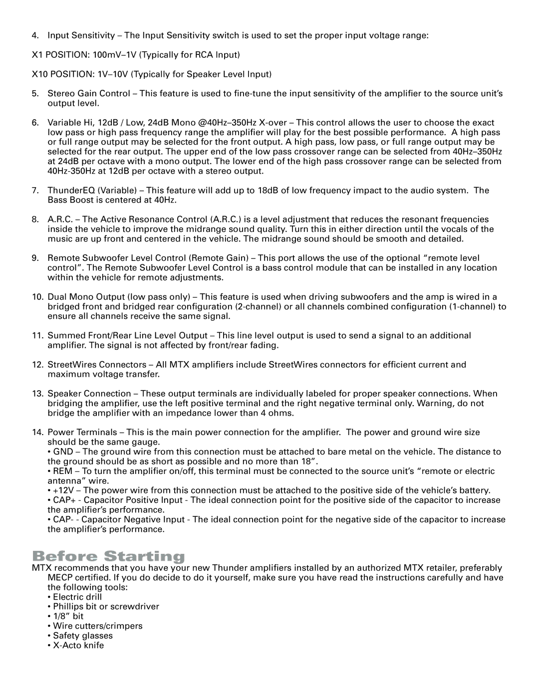 MTX Audio TA7804 specifications Before Starting 