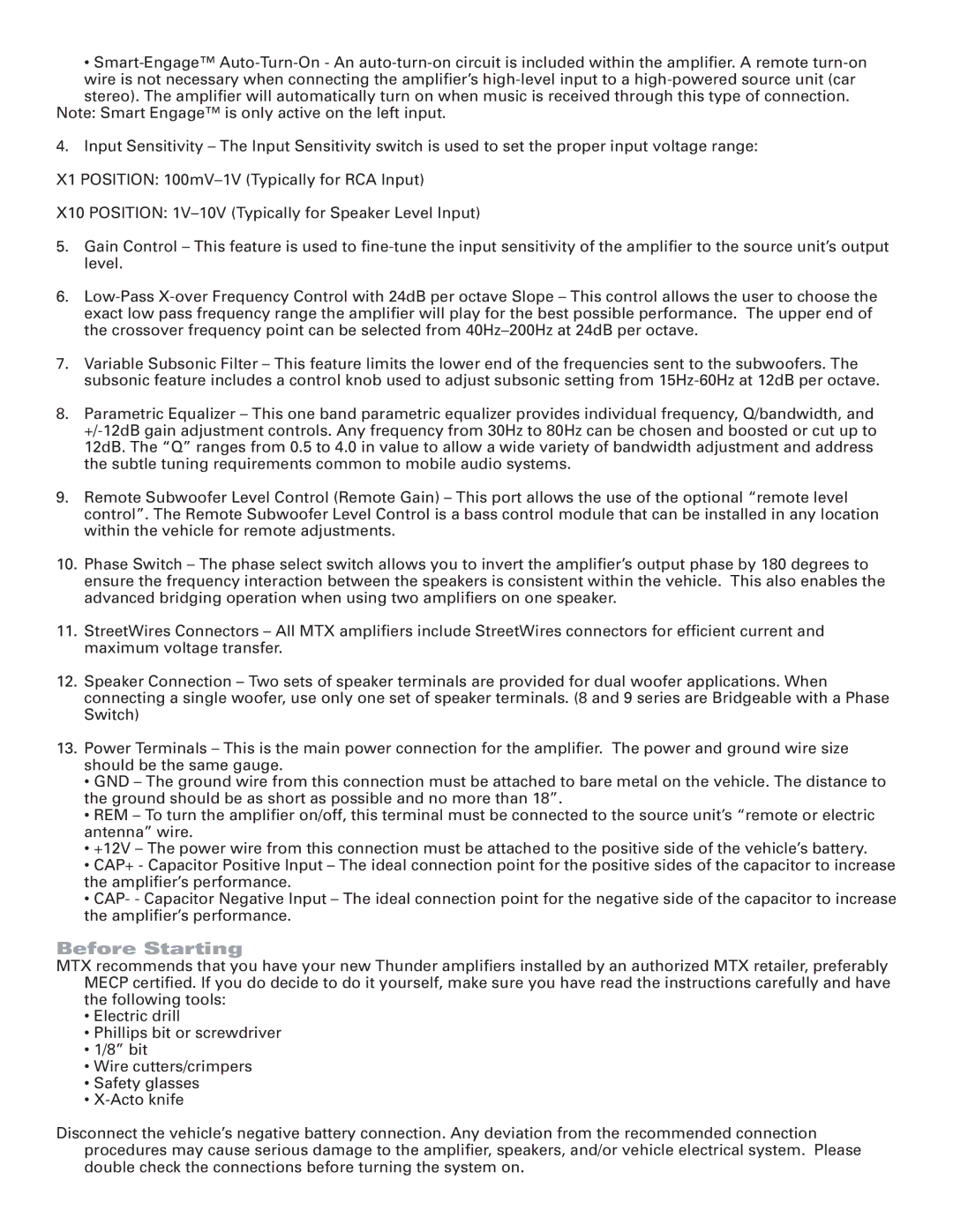 MTX Audio TA81001 specifications Before Starting 