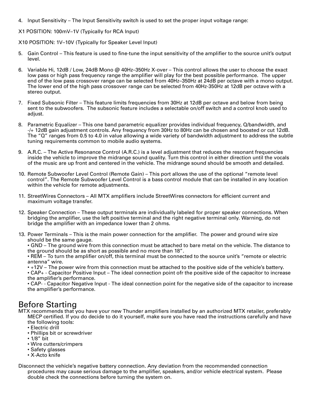 MTX Audio TA8502 specifications Before Starting 