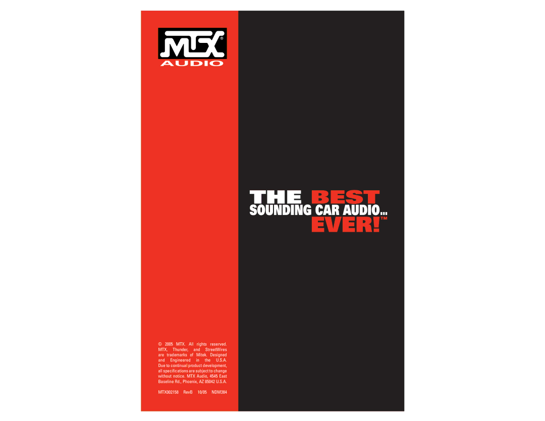 MTX Audio TC3001 owner manual MTX002158 RevB 10/05 NDM384 