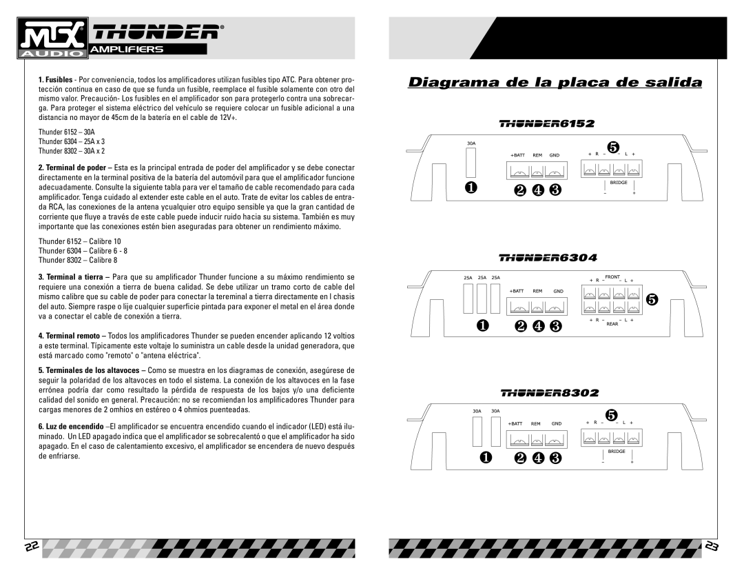 MTX Audio Thunder 6152, 8302, 6304 owner manual Diagrama de la placa de salida 