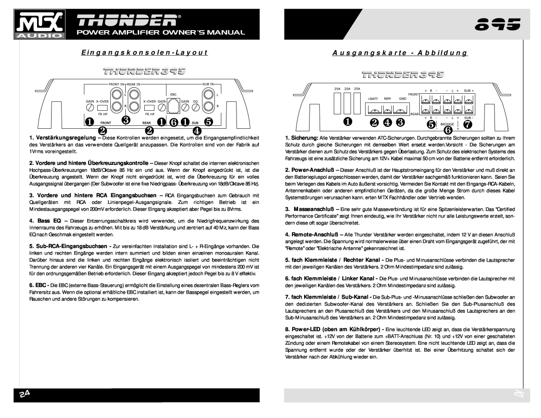 MTX Audio THUNDER895 owner manual Eingangskonsolen-Layout, Ausgangskarte - Abbildung, ❶ ❷ ❹ ❸, ❶ ❻ ❶ ❹ ❺ 