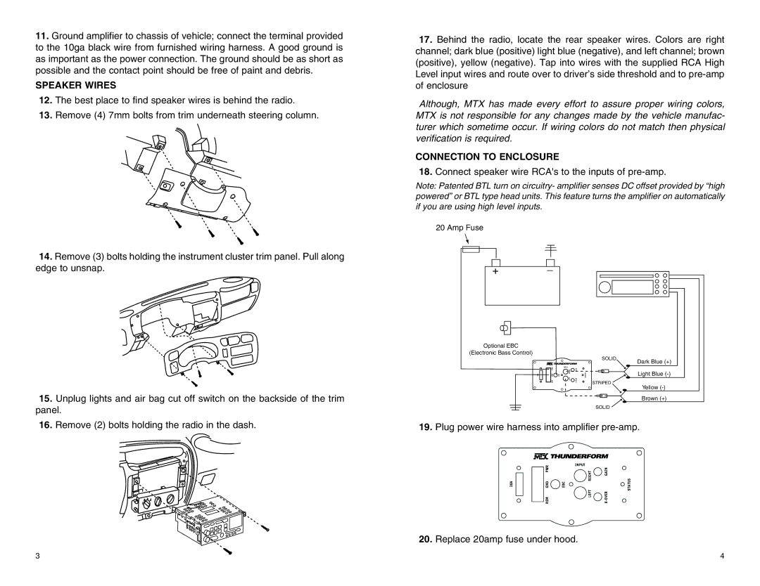 MTX Audio THUNDERFORM warranty Speaker Wires, Connection to Enclosure 