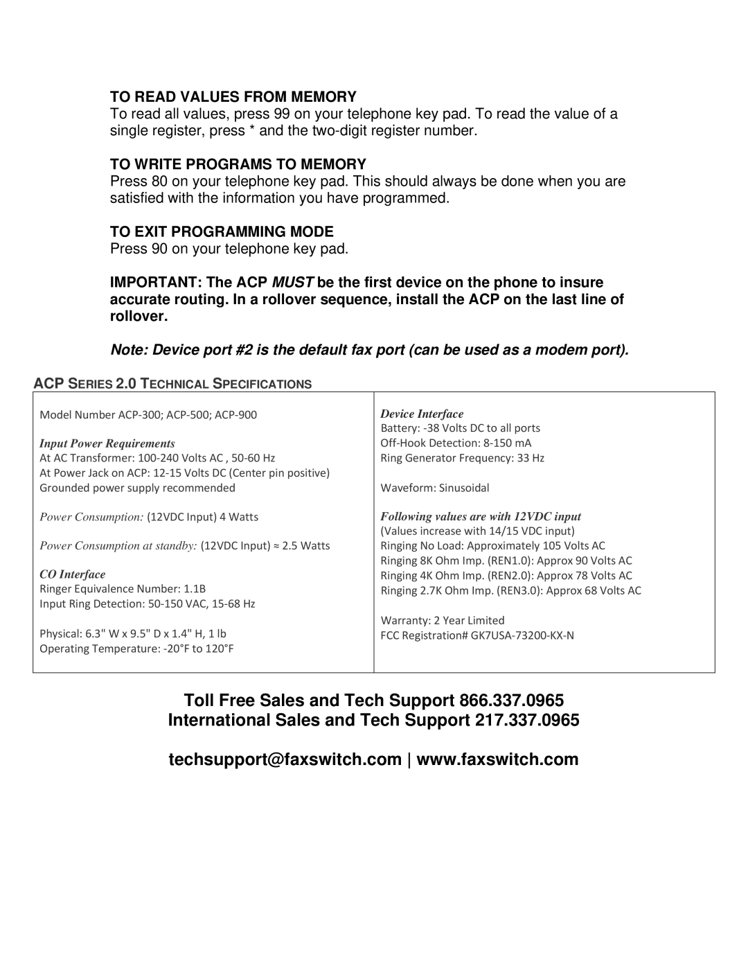 Multi-Link ACP-300 specifications To Read Values from Memory, To Write Programs to Memory, To Exit Programming Mode 