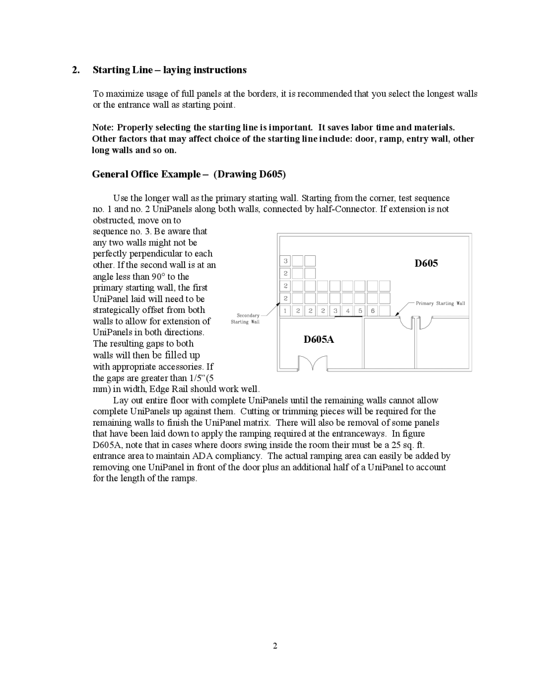 Multi-Link AD-600, ConnectFloor manual Starting Line laying instructions, General Office Example Drawing D605, D605A 