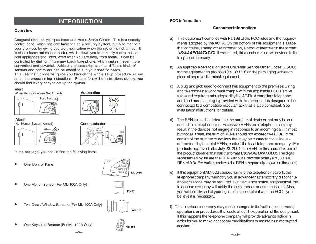 Multi-Link ML-100, ML-001 manual Introduction, Overview, FCC Information Consumer Information 