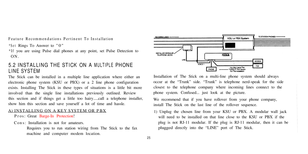 Multi-Link manual Installing the Stick on a Multiple Phone Line System 