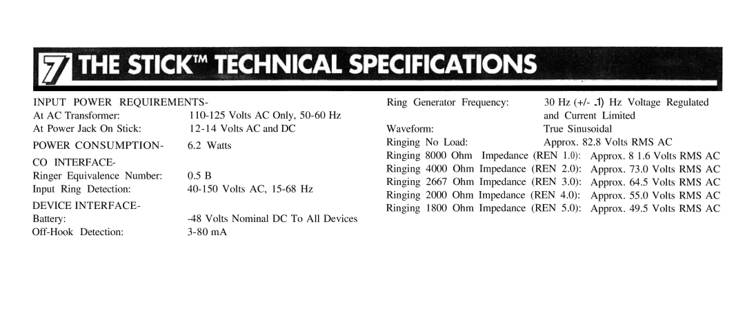 Multi-Link Stick manual Input Power Requirements 