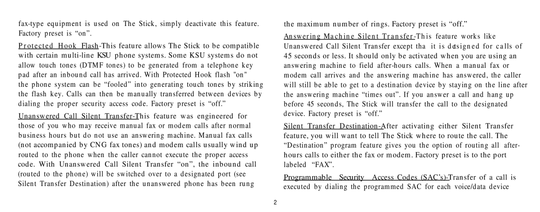 Multi-Link Stick manual Answering Machine Silent Transfer-This feature works like 