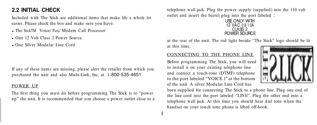 Multi-Link Voice/Fax/Modem Call Processor manual Initial Check 