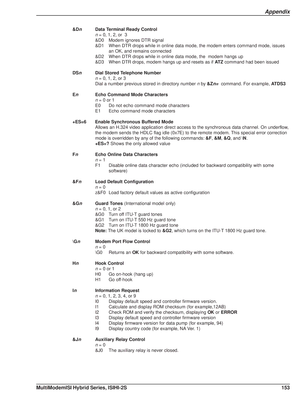 Multi Tech Equipment manual MultiModemISI Hybrid Series, ISIHI-2S 153 