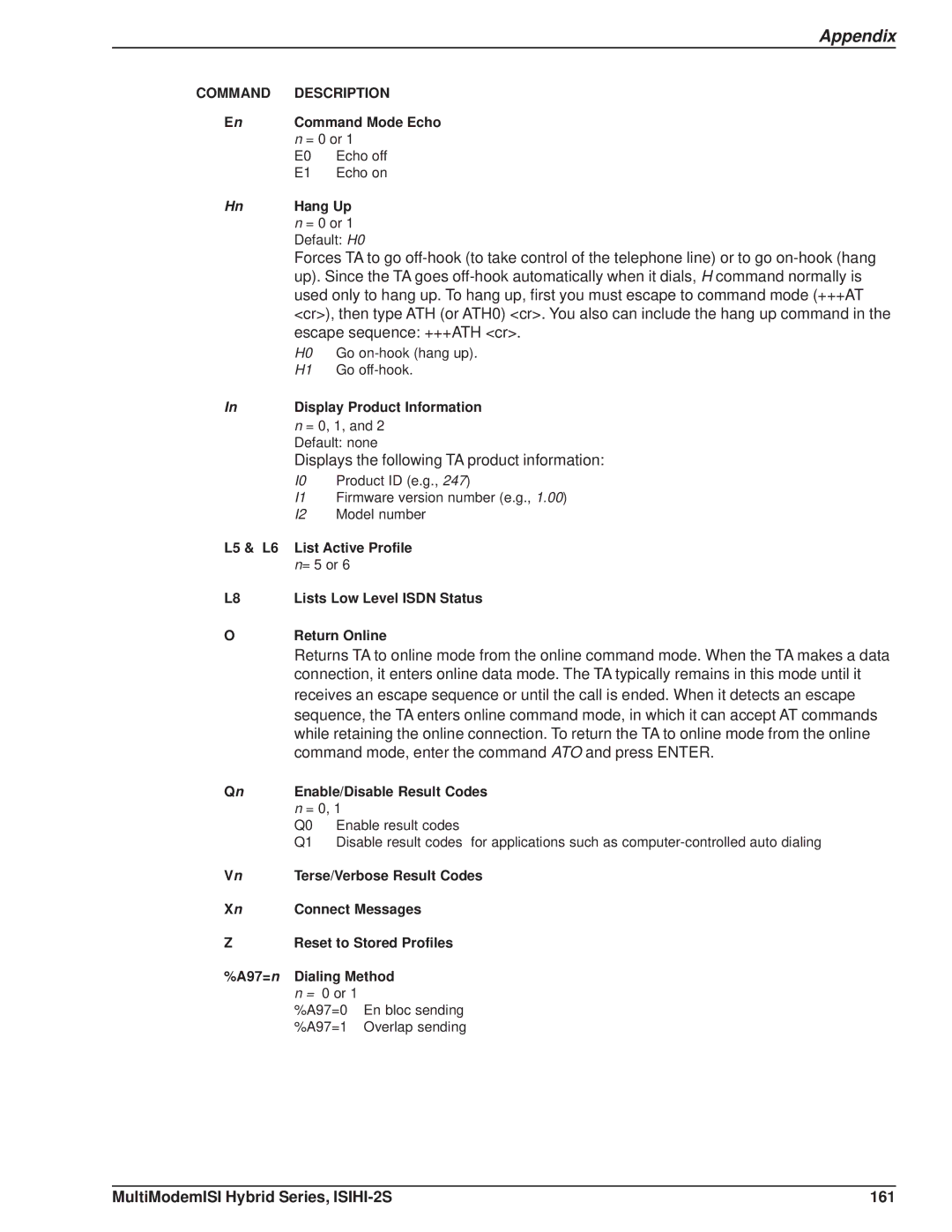 Multi Tech Equipment manual MultiModemISI Hybrid Series, ISIHI-2S 161 