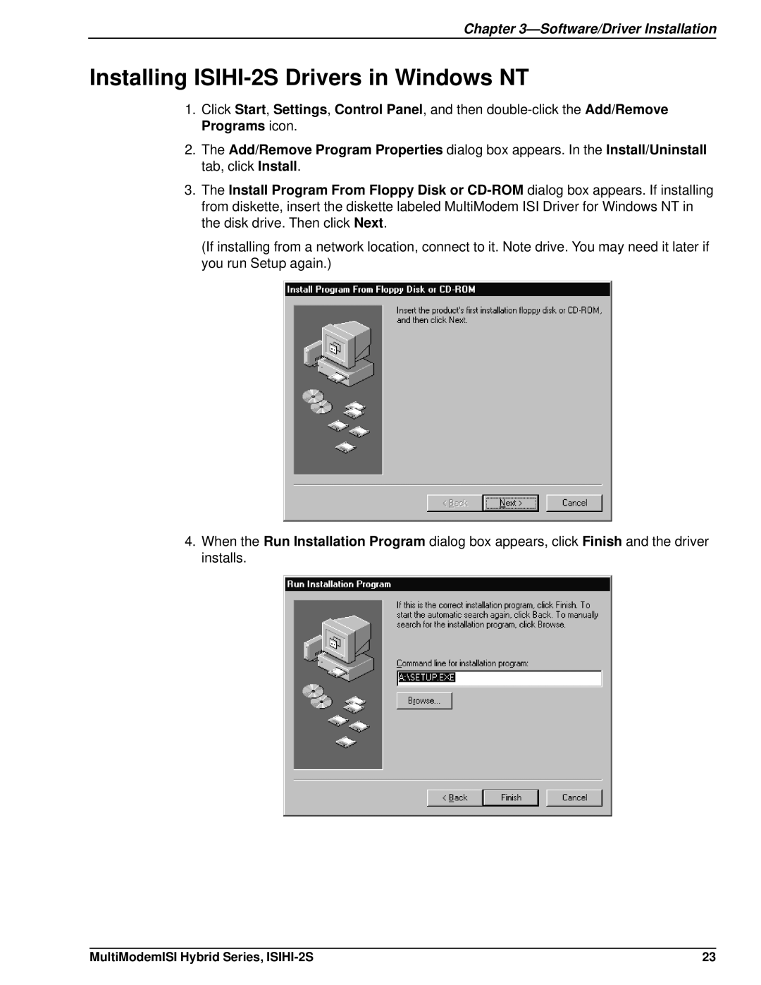 Multi Tech Equipment manual Installing ISIHI-2S Drivers in Windows NT 