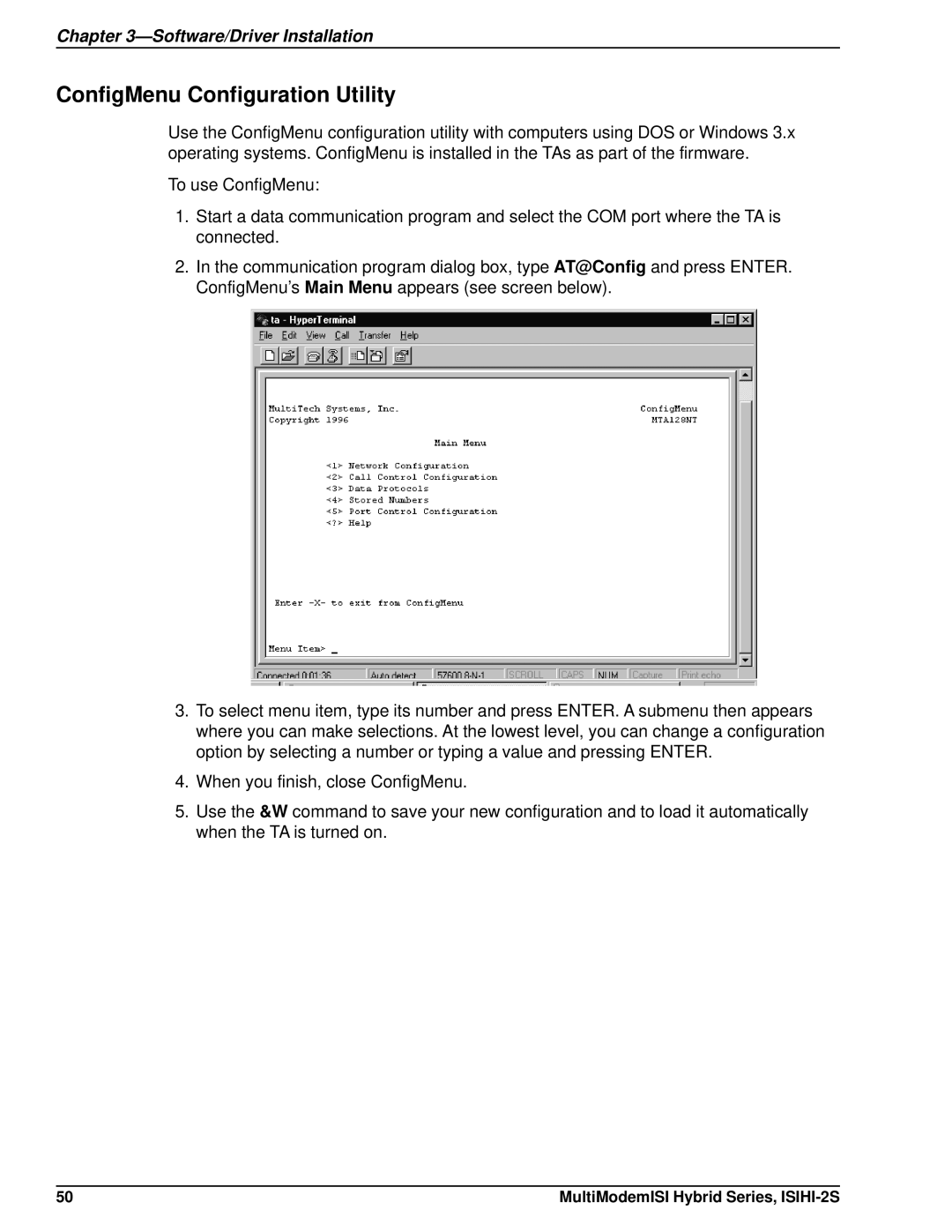 Multi Tech Equipment ISIHI-2S manual ConfigMenu Configuration Utility 