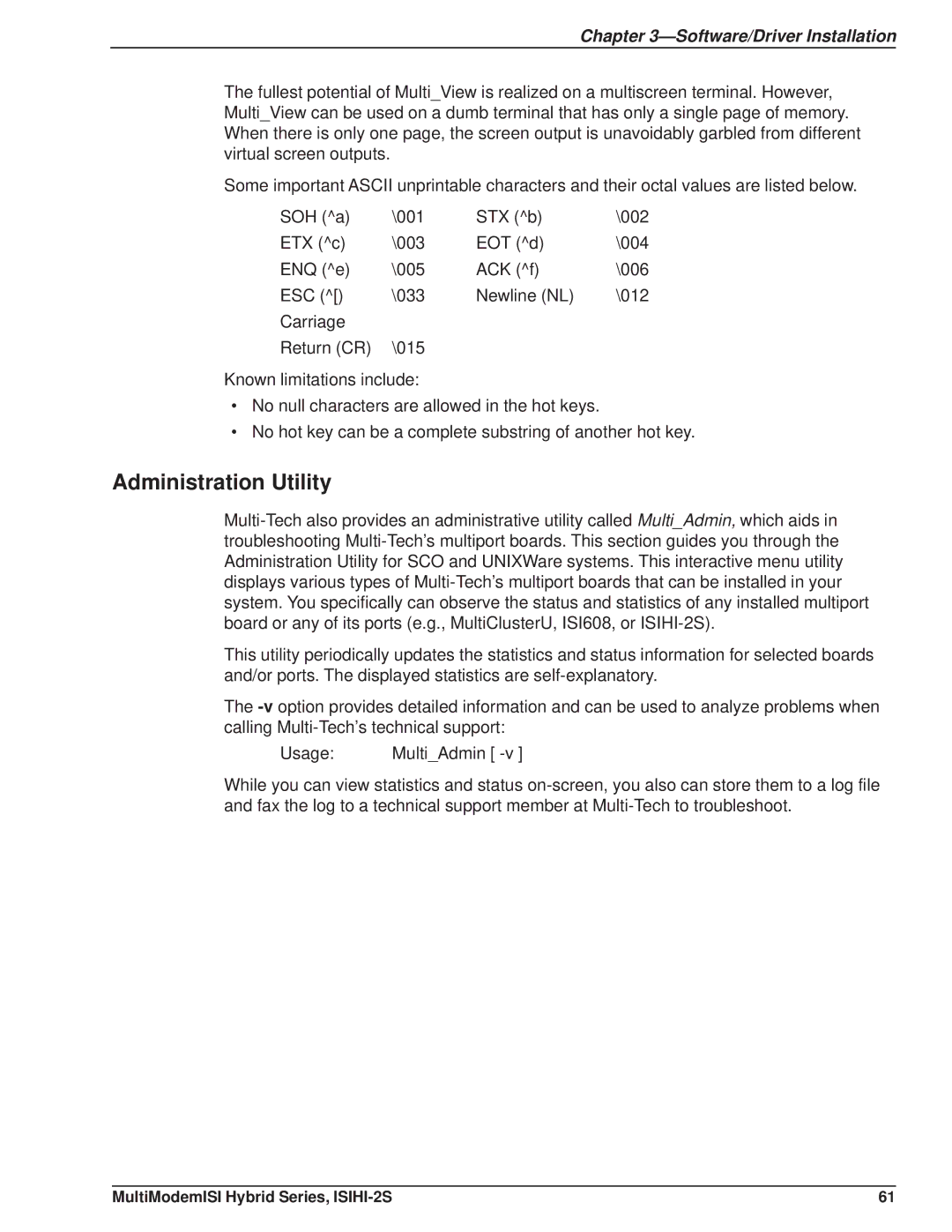 Multi Tech Equipment ISIHI-2S manual Administration Utility 