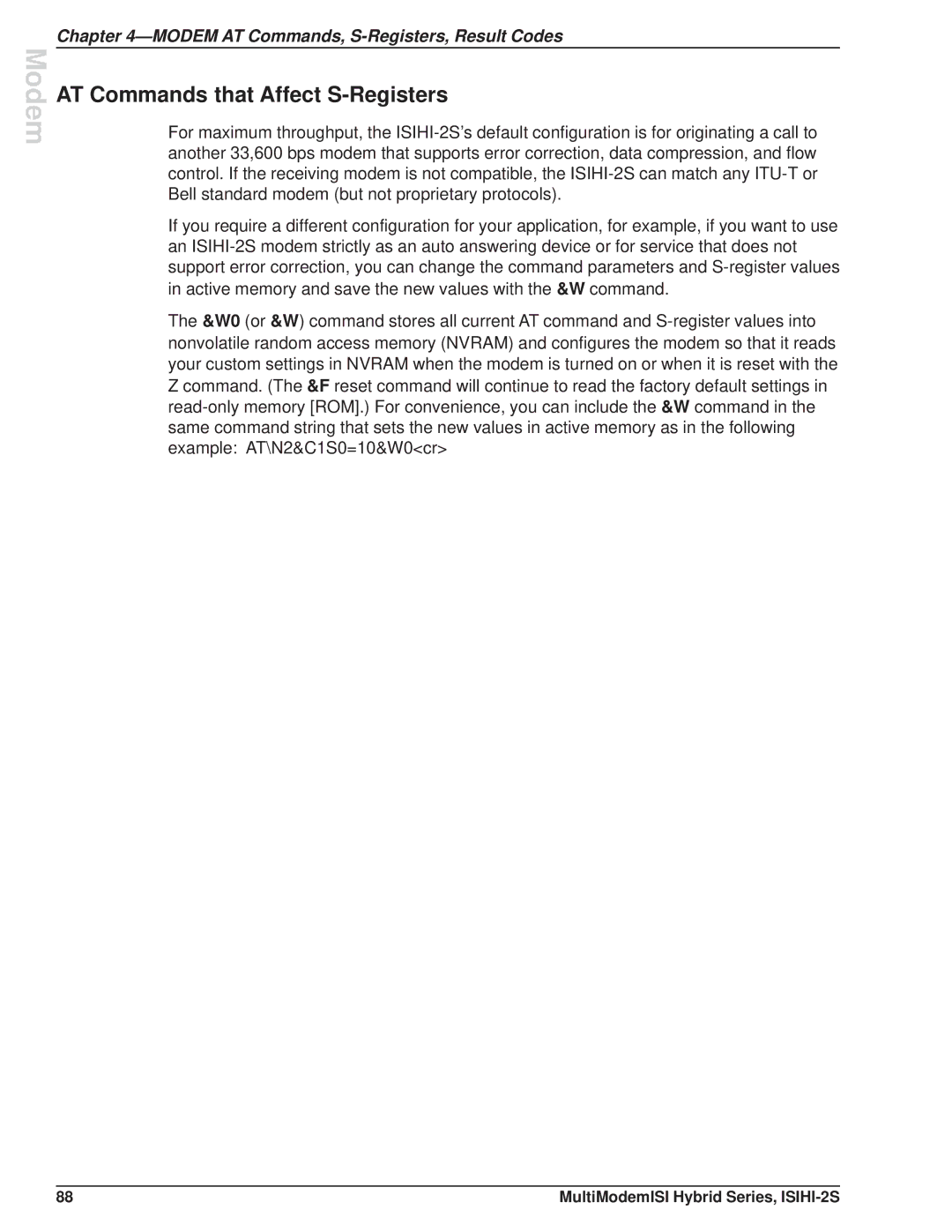 Multi Tech Equipment ISIHI-2S manual AT Commands that Affect S-Registers 