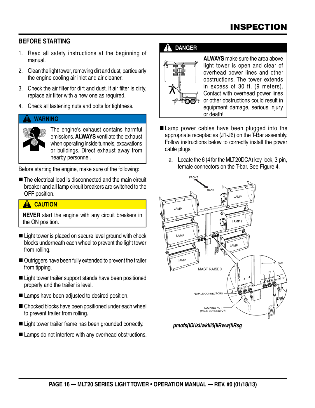 Multi Tech Equipment MLT20DCA Inspection, Before starting, Read all safety instructions at the beginning of manual 