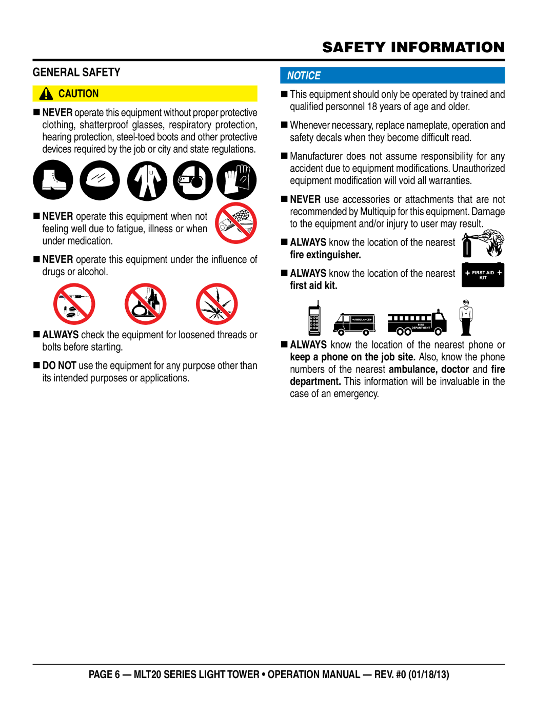 Multi Tech Equipment MLT20DCA6 operation manual GeneRaL saFeTY 