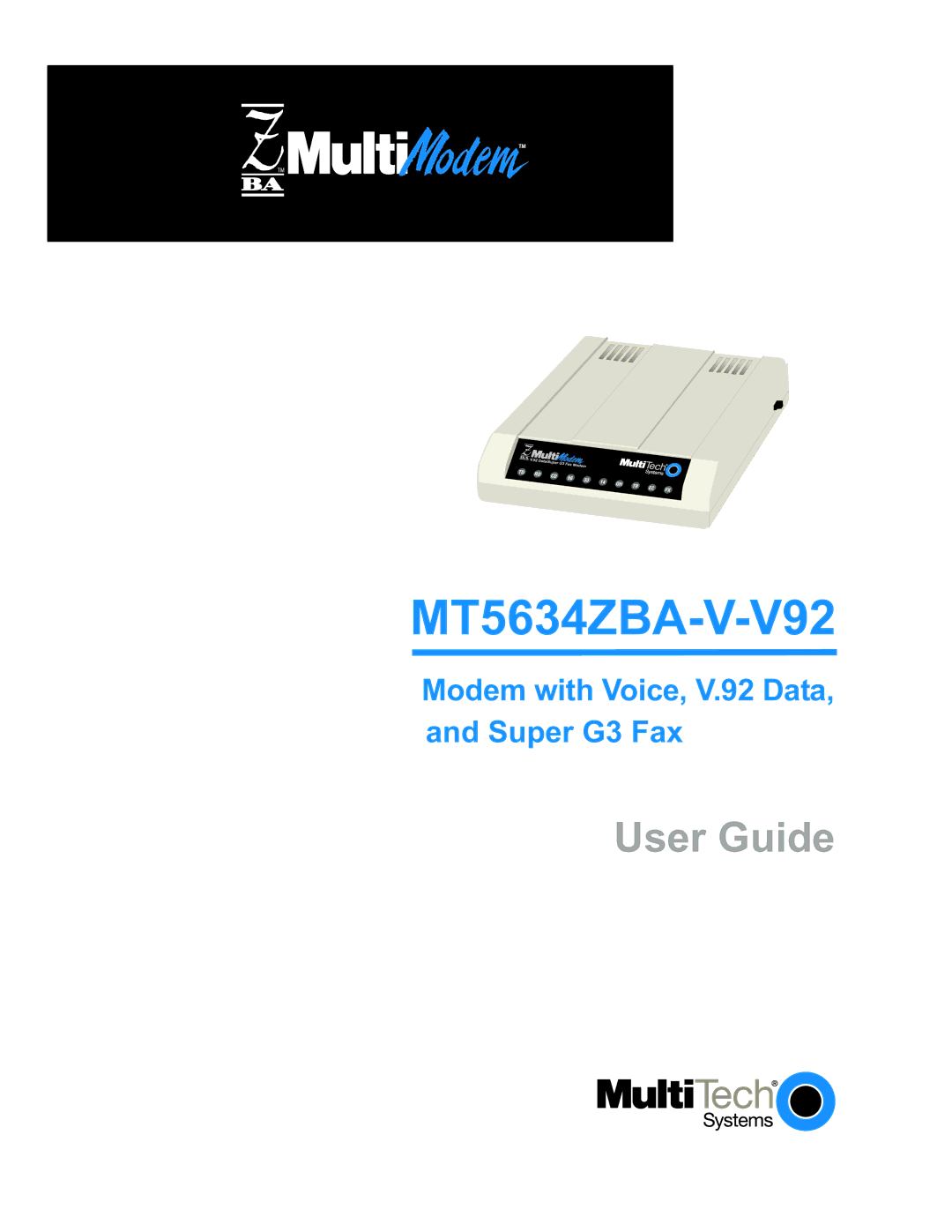 Multi Tech Equipment MT5634ZBA-V-V92 manual 