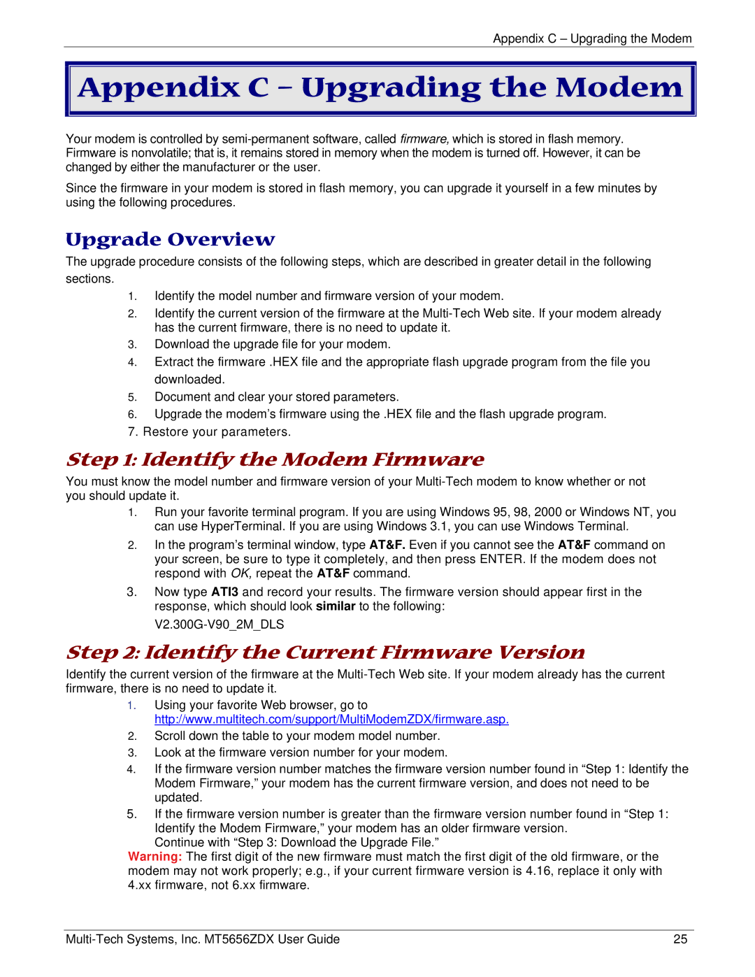 Multi Tech Equipment MT5656ZDX manual Appendix C Upgrading the Modem, Upgrade Overview 