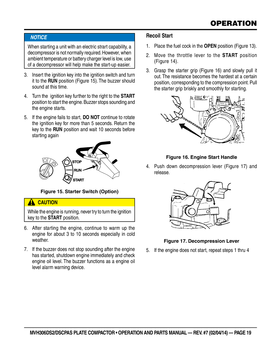 Multi Tech Equipment MVH306DS2, MVH306DSCPAS manual Recoil Start, Move the throttle lever to the Start position Figure 