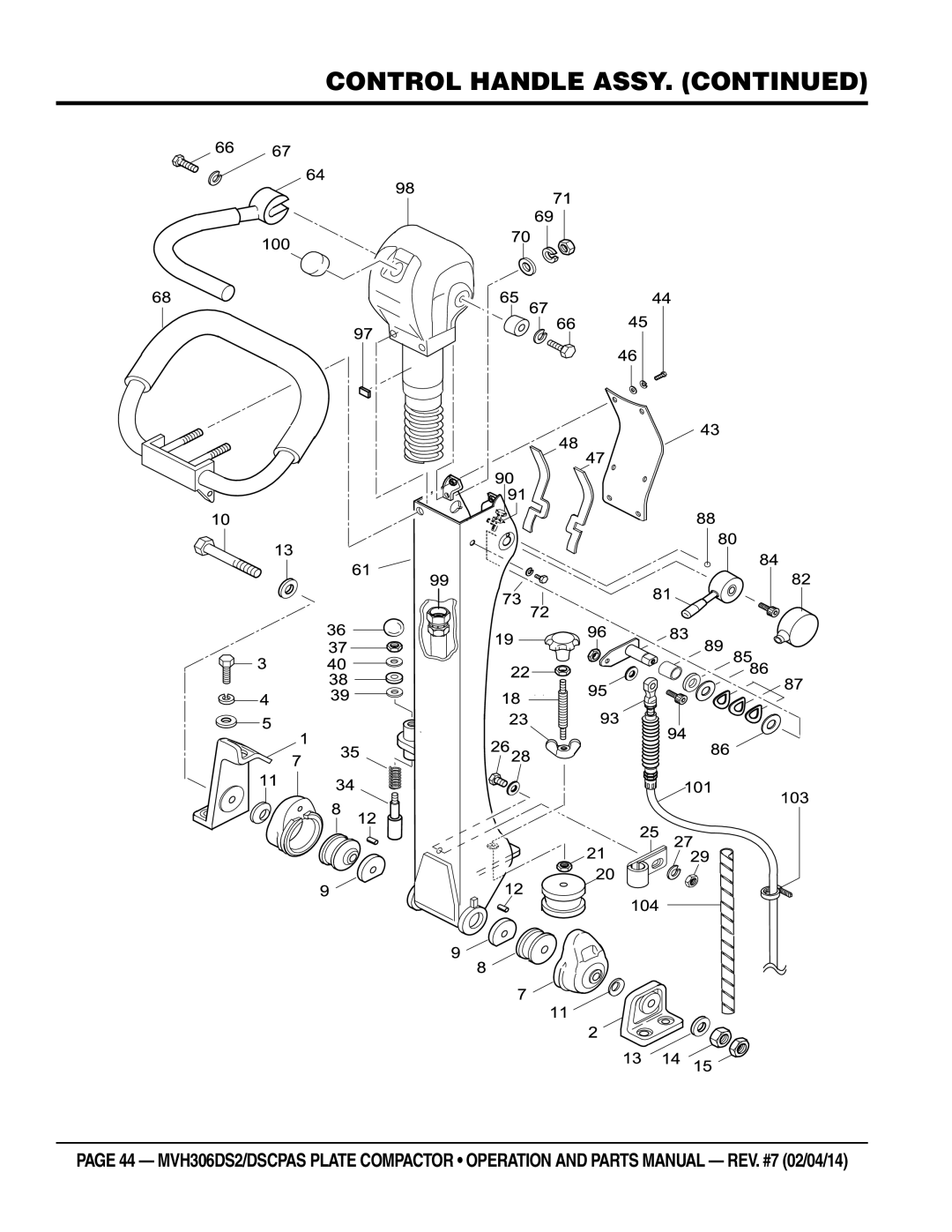 Multi Tech Equipment MVH306DSCPAS, MVH306DS2 manual Control Handle Assy 